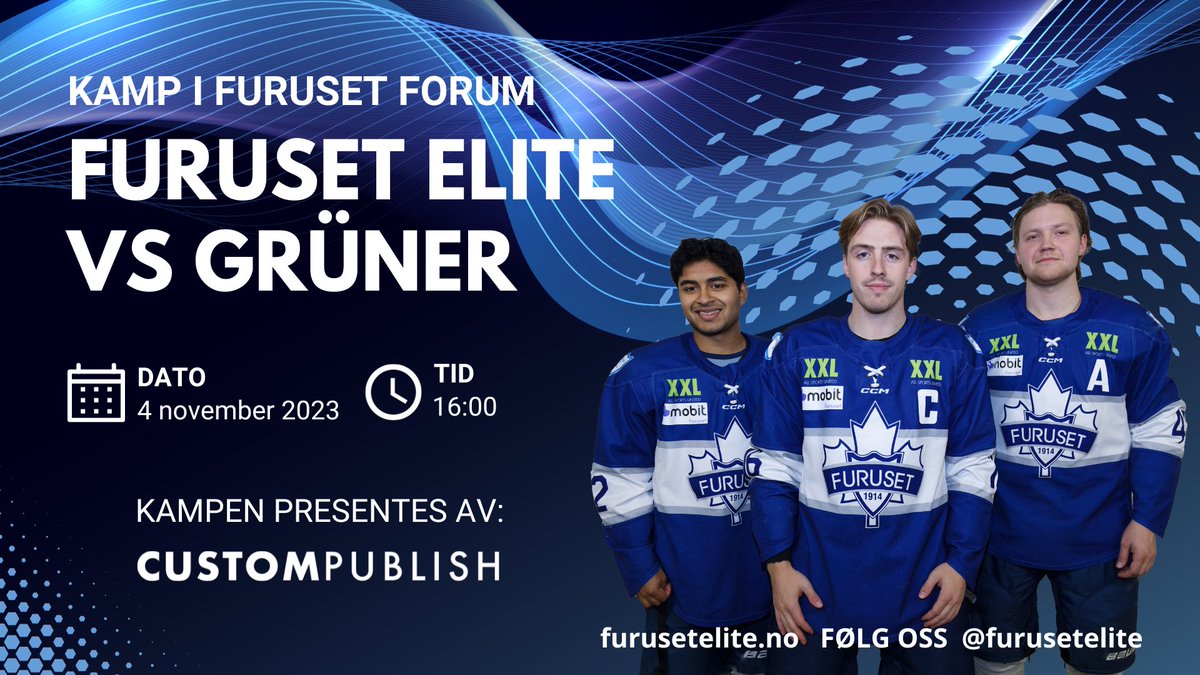 Lørdag kl 16 kommer <a href="/GrunerHockey/">Grüner Ishockey</a> på besøk til Furuset Forum. Det blir et nytt spennende oppgjør i 1. divisjon.

<a href="/nitten_no/">nitten.no</a> <a href="/Hockey4Y/">Hockey4You</a> <a href="/Hockeypodden_no/">Hockeypodden</a> <a href="/AAGroruddalen/">AkersAvisGroruddalen</a> <a href="/norskishockey/">Norges Ishockeyforbund</a> #2hockey #hockey
