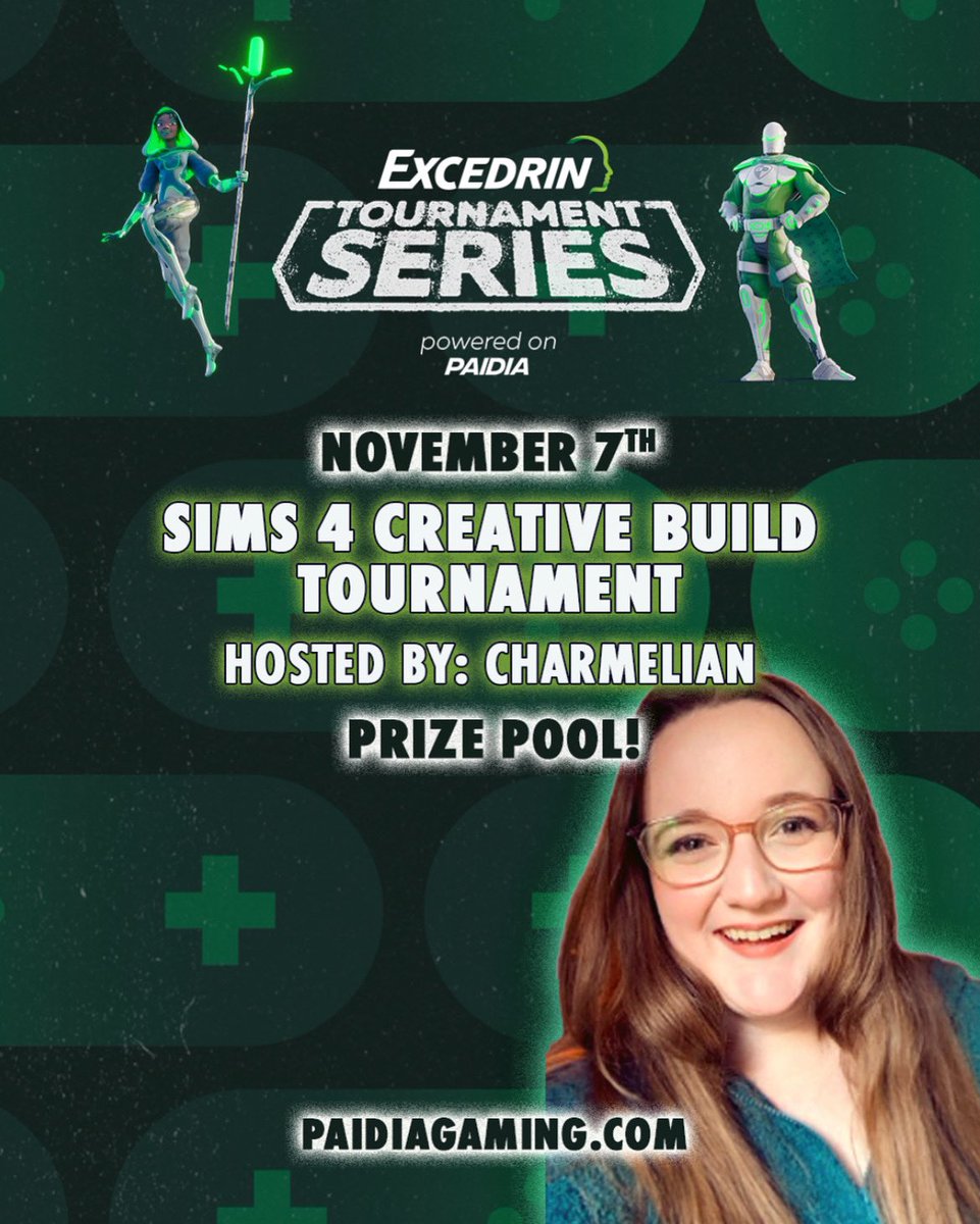 charmeliannn's tweet photo. I’m participating in @excedrin Mindful Gaming Tournament Series and hosting a Sims 4 Creative Build Tournament on Nov 7! #GameOverForHeadaches 

🌟The winner will walk away with $200 + a $100 participation giveaway🌟

Registration is NOW OPEN at https://t.co/c6cBrdMjs0 https://t.co/w5tAy02zBl