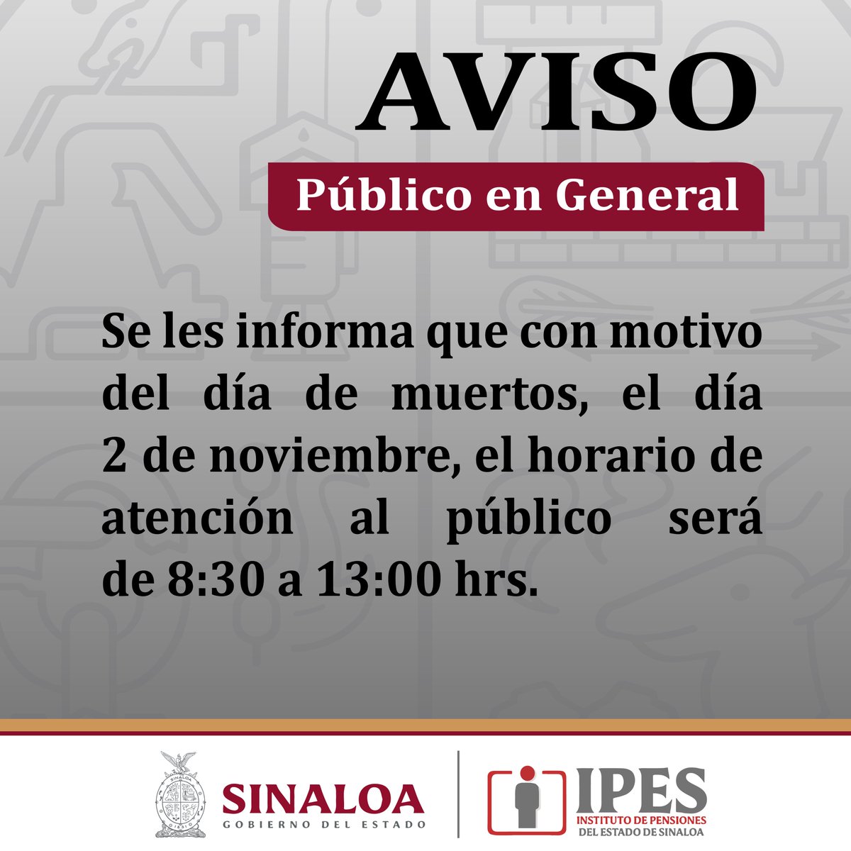 ipesgobmx's tweet photo. 🚨🚨🚨 AVISO PÚBLICO EN GENERAL 🚨🚨🚨
CUALQUIER DUDA COMUNICARSE A LOS SIGUIENTES TELÉFONOS:
6675 994333
6675 995146

#AVISO #SINALOA #IPES https://t.co/j3XCCrHh7b