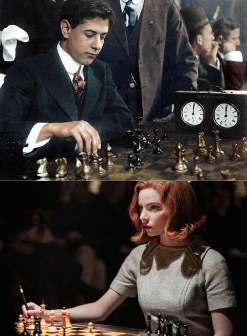 Ruhichess's tweet photo. Many women are drawn to chess by female role models. The Queen's Gambit Netflix series, based on a female chess player, attracted an unpercedented number of women towards chess. In my opinion, this is absolutely fine. However, I see no reason why women shouldn't be inspired by men, or vice versa.

I was personally drawn to chess by the intrinsic beauty of this game, inspired mostly by male players. I think both men and women should look at the achievements of people of the opposite gender and learn to appreciate them.

This post is my little introduction to a series of articles I'm planning to write about gender issues in chess: what are the differences? What are the systemic problems and how to go about solving them?

I appreciate all your contributions for a better understanding of all these matters.

📸 Above, José Raúl Capablanca, a notably elegant and well-mannered chess champion of outstanding talent. Below, Anya Taylor-Joy, the actress who impersonated Beth Harmon from the Queen's Gambit series.