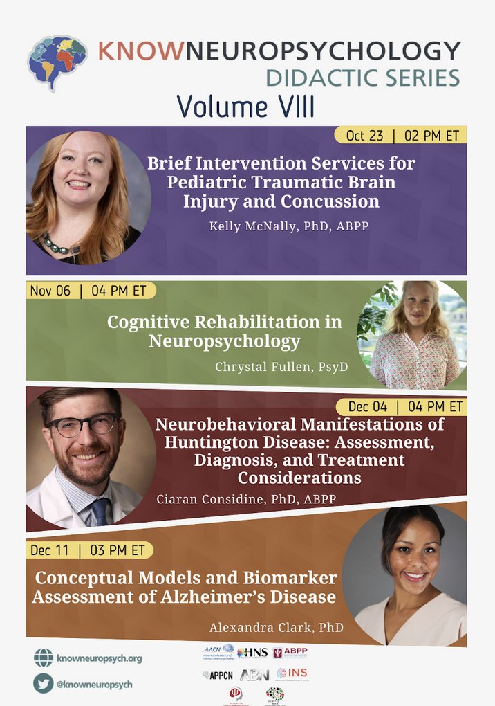 KnowNeuropsych's tweet photo. Are you craving more #neuropsychology talks after attending the @NANneuropsych conference last week? Then check out our upcoming didactic series: https://t.co/muQvnJFigy