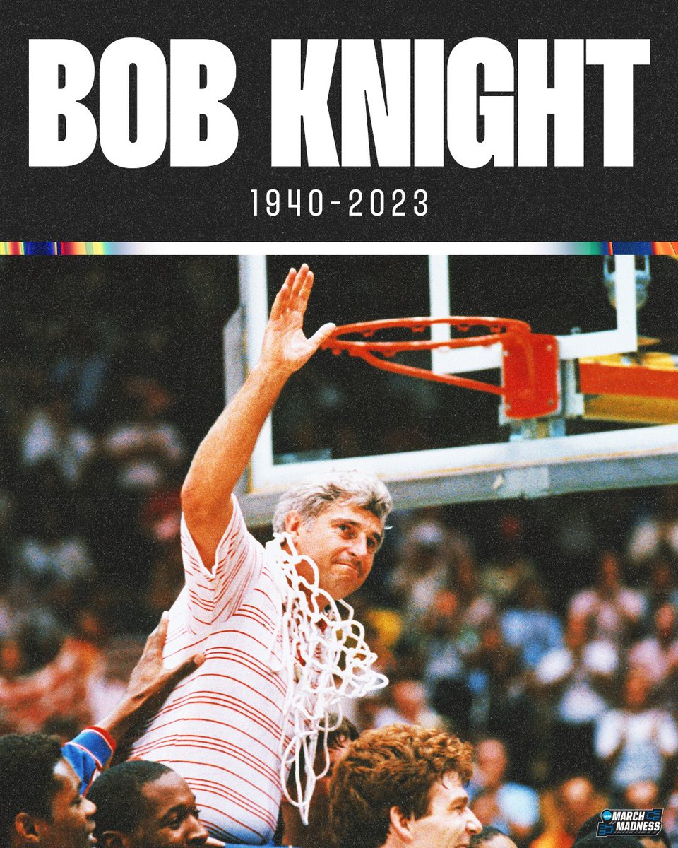 Bob Knight has passed away at the age of 83.

1x NCAA Champion (player)
3x NCAA Champion (coach)
5x Final Four
11x Big Ten Champion
3x AP Coach of the Year
1x Naismith Coach of the Year
1991 Naismith Basketball Hall of Fame Inductee

A true legend.