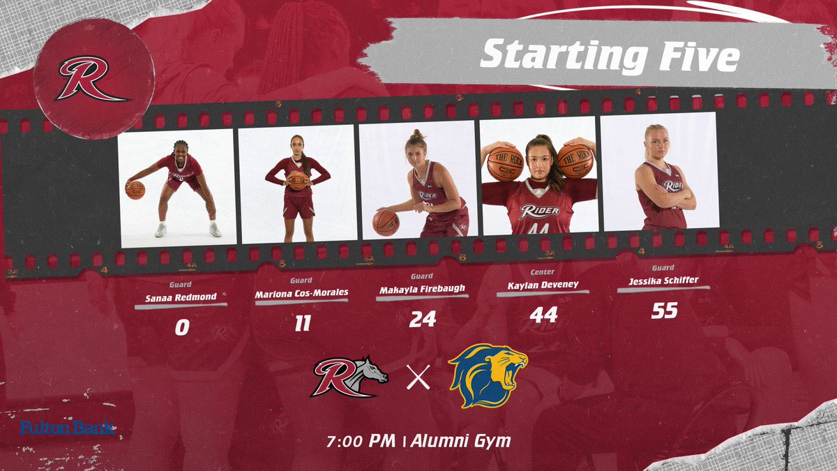 Rider Womenâs Basketball (@riderwbb) on Twitter photo The starting five is set for the exhibition against TCNJ.
Starting lineup brought to you by <a href="/FultonBank/">Fulton Bank Customer Support</a>
#GoBroncs #MAACHoops The starting five is set for the exhibition against TCNJ.
Starting lineup brought to you by <a href="/FultonBank/">Fulton Bank Customer Support</a>
#GoBroncs #MAACHoops