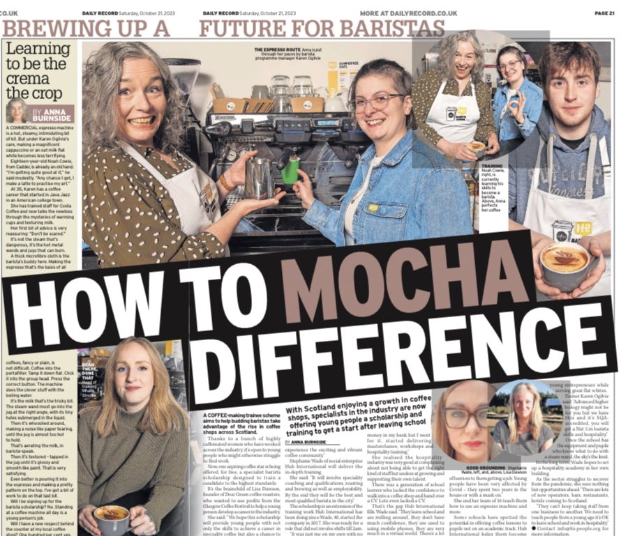 Our Barista School hitting the headlines!

Plus news on our brand new scholarship supported by the proceeds of <a href="/GlasCoffeeFest/">Glasgow Coffee Festival</a> to support young talent to explore the world of coffee!

Thanks for visiting us <a href="/Daily_Record/">The Daily Record</a> 👏🏻