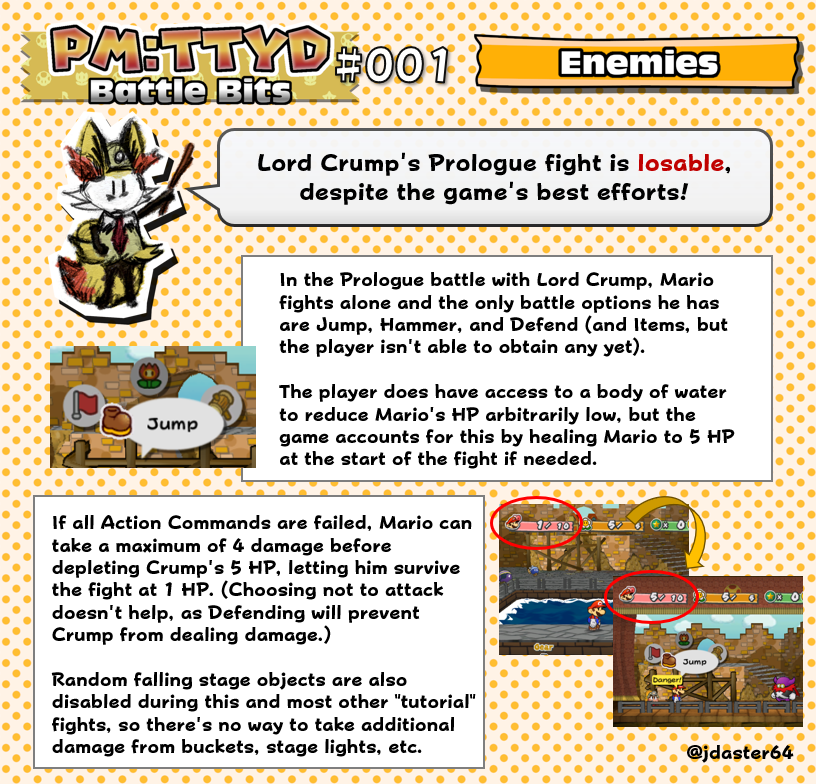 ttydbattlebits's tweet photo. TTYD Battle Bits #001: Crump-led

Lord Crump's Prologue fight is possible to lose in Paper Mario: TTYD, despite the game's best efforts! #TTYDBattleBits https://t.co/GWgNsLNCys