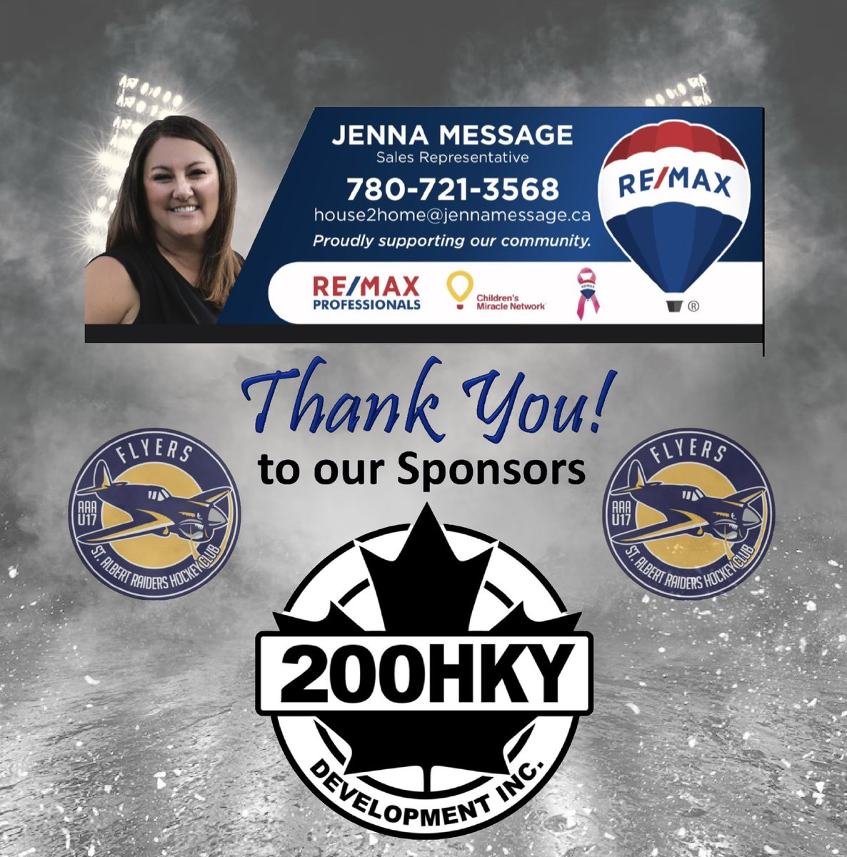 Thank you to our sponsors for tomorrow’s game. #JennaMessage &amp; <a href="/200Hockey/">200 Hockey Development</a> #ThankYou
