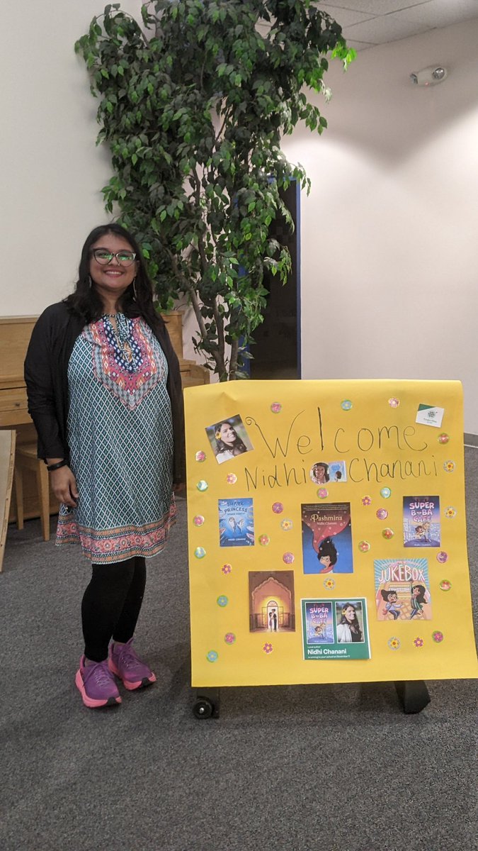 An AMAZING author visited today with Nidhi Chanani @nidhiart . Seriously go get a copy of Super Boba Cafe @LindenTreeBooks ! Thank you so much. Your presentation was engaging and fun!