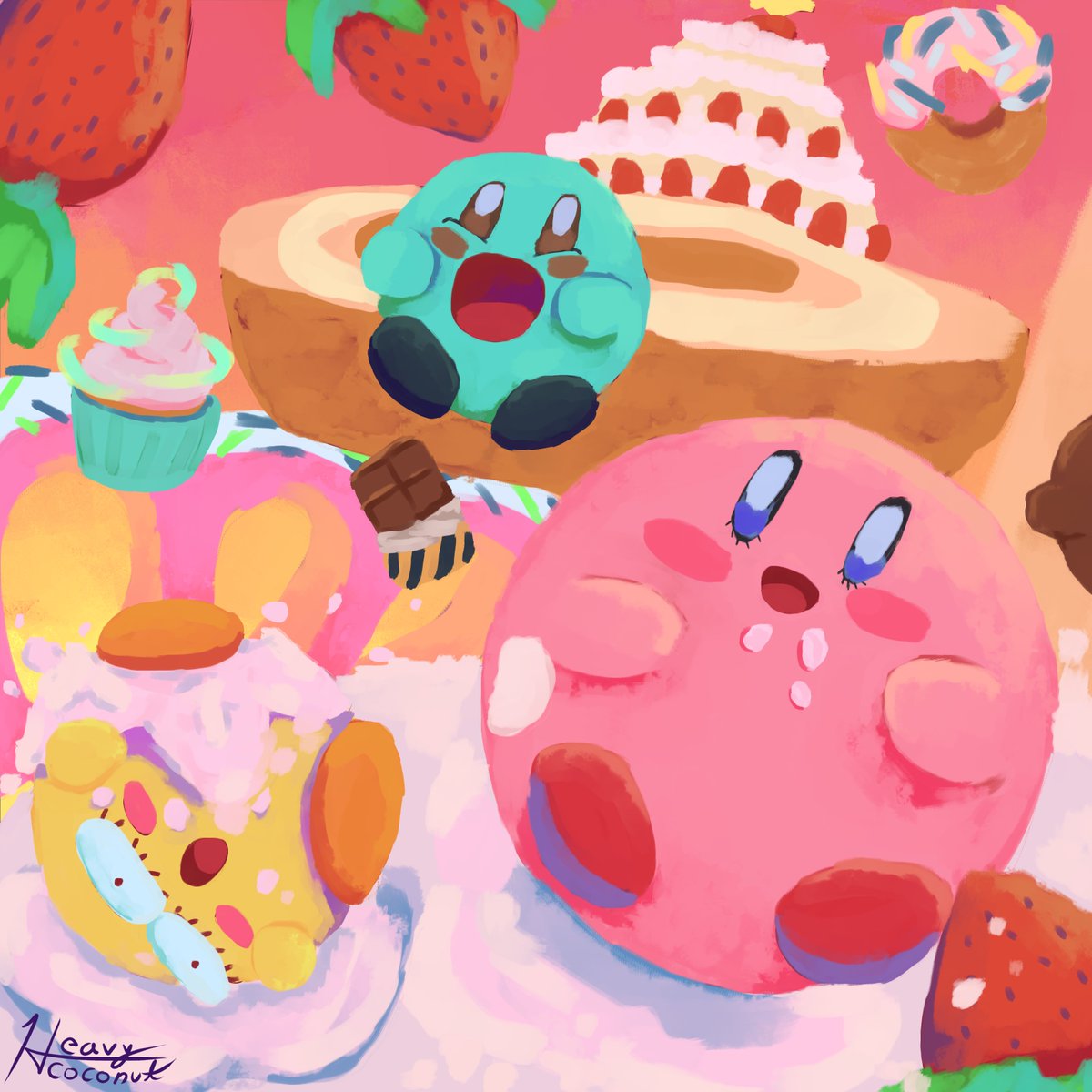 heavy_coconut_'s tweet photo. Kirby's Dream Buffet Fanart
I didn't draw a Halloween drawing :c
.
#kirby #kirbycafe #kirbyfanart #fanart #clipstudiopaint  #kirbysdreambuffet #cake https://t.co/74lRdXBUF7