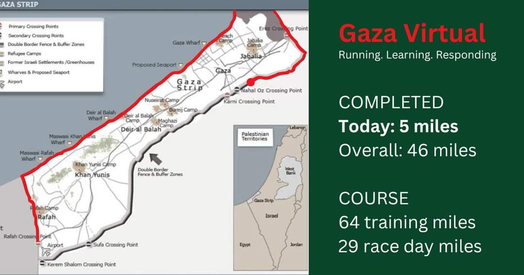5 miles today.

Listened to stories about Gazan children today while I ran. Something like 3,500 children have died in the bombings to date, a figure that Save the Children has said exceeds the total number of children killed in conflicts globally each of the last 4 years.