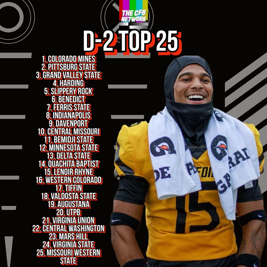 Here are this week’s CFBNETWORK D-2 Top 25 Rankings