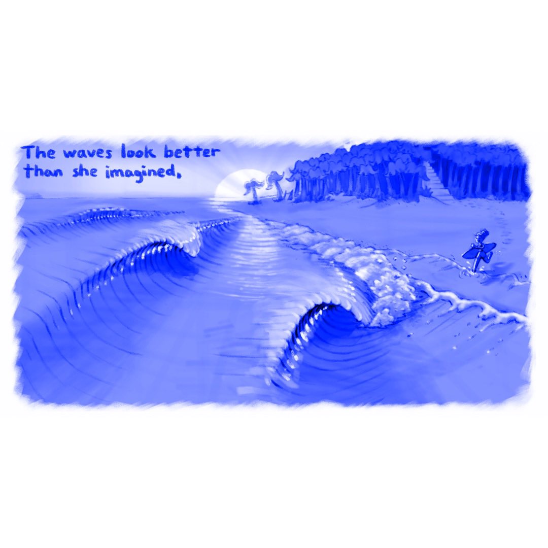 (19/31) blue ink series #waves #surfing #sunset #blueink #bluepencil #shortstory #story #comic #book #graphicnovel #webcomic #webtoon #originalcharacter #childrensbook #procreate #art #illustration #ink #drawing #beach #surf #jungle #tropical #anime #manga #cartoon
