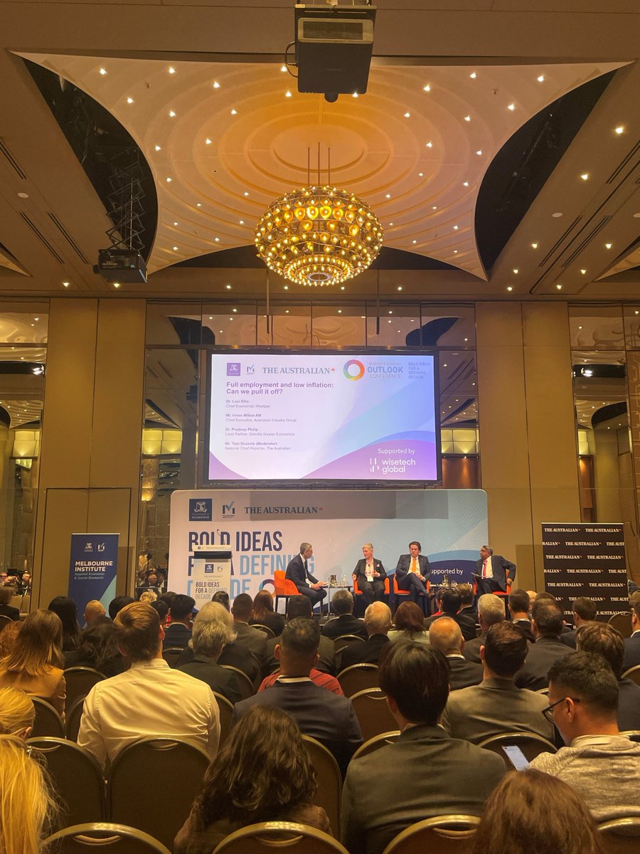 Full employment and low inflation: Can we pull it off? Pradeep Philip (<a href="/deloitte/">Deloitte</a>), Luci Ellis (<a href="/westpac/">Westpac Bank</a>) and Innes Willox AM (<a href="/the_aigroup/">Ai Group</a>) explore the possibilities in this morning's panel discussion. #OutlookCon23