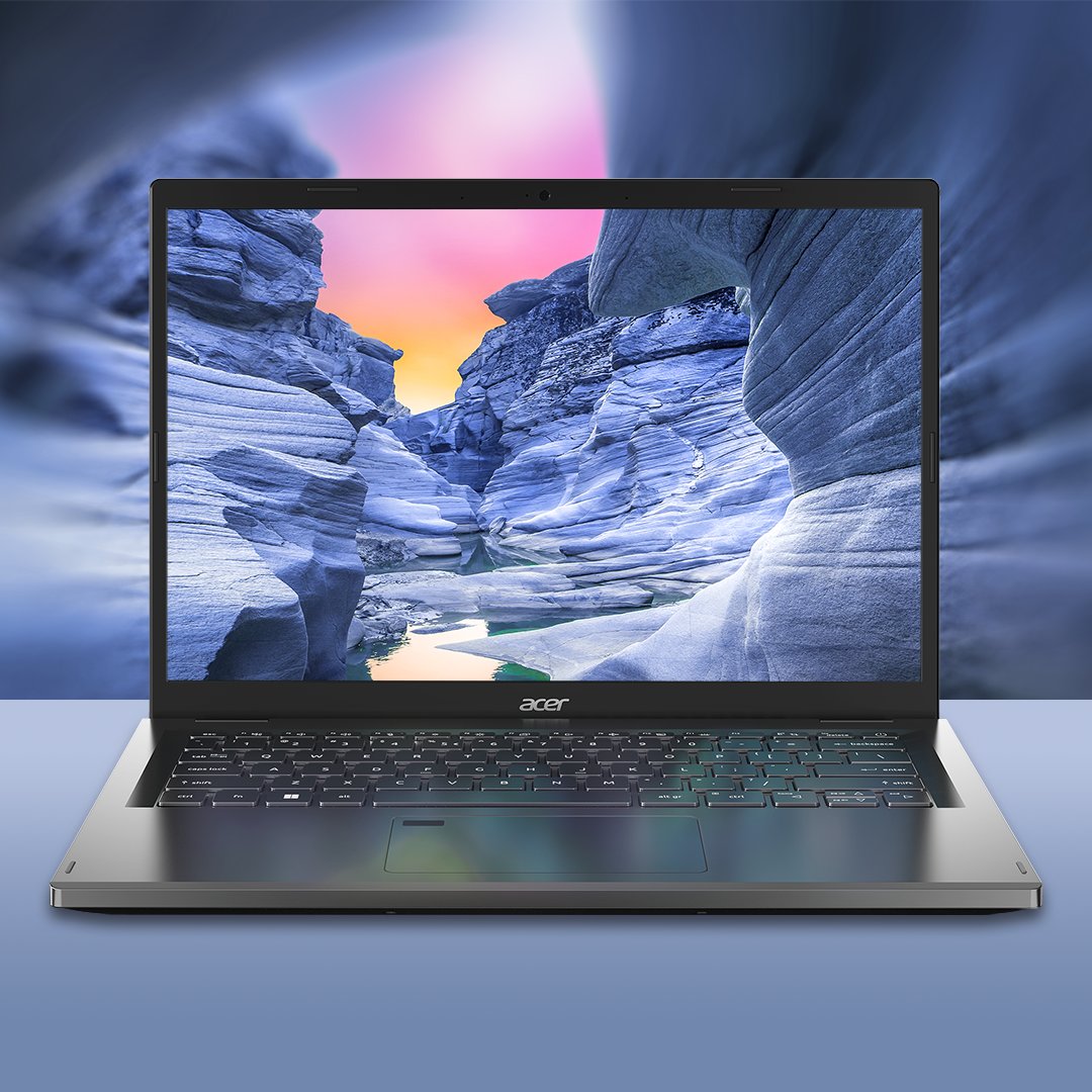 Acer's tweet photo. Work in dynamic, clear colors and ultimate viewing comfort on the #Aspire5 14. With our 16:10 aspect ratio and ultra-slim bezels, the jaw-dropping 1080p IPS display in full HD will crystallise your world, for you! Here’s how: https://t.co/CjYd6ofU89 https://t.co/UF6DeU62Tm