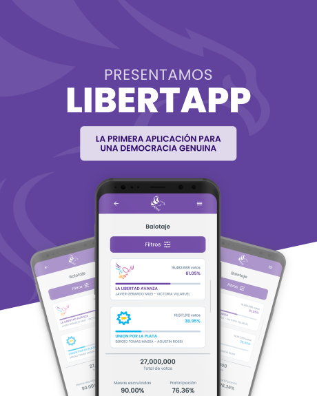 libertapp's tweet photo. 📣 Te presentamos LIBERTAPP 

📱Es una aplicación creada para EVITAR las probabilidades de FRAUDE en las elecciones del 19/11.

🔥 Seguinos y enterate primero de todas las novedades.

🫵 ¡Y te necesitamos para que la BUENA NOTICIA sea viral! Compartí y hagamos TT

#Libertapp https://t.co/4ZtEFkGE9a