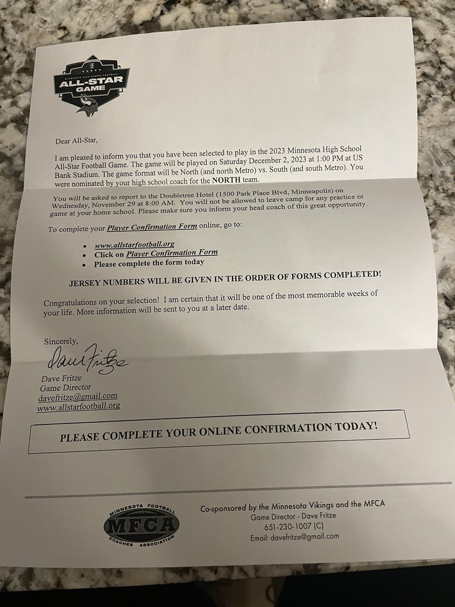 Honored to be representing <a href="/CentCougsFB/">Centennial Cougar Football</a> at this years all star game‼️