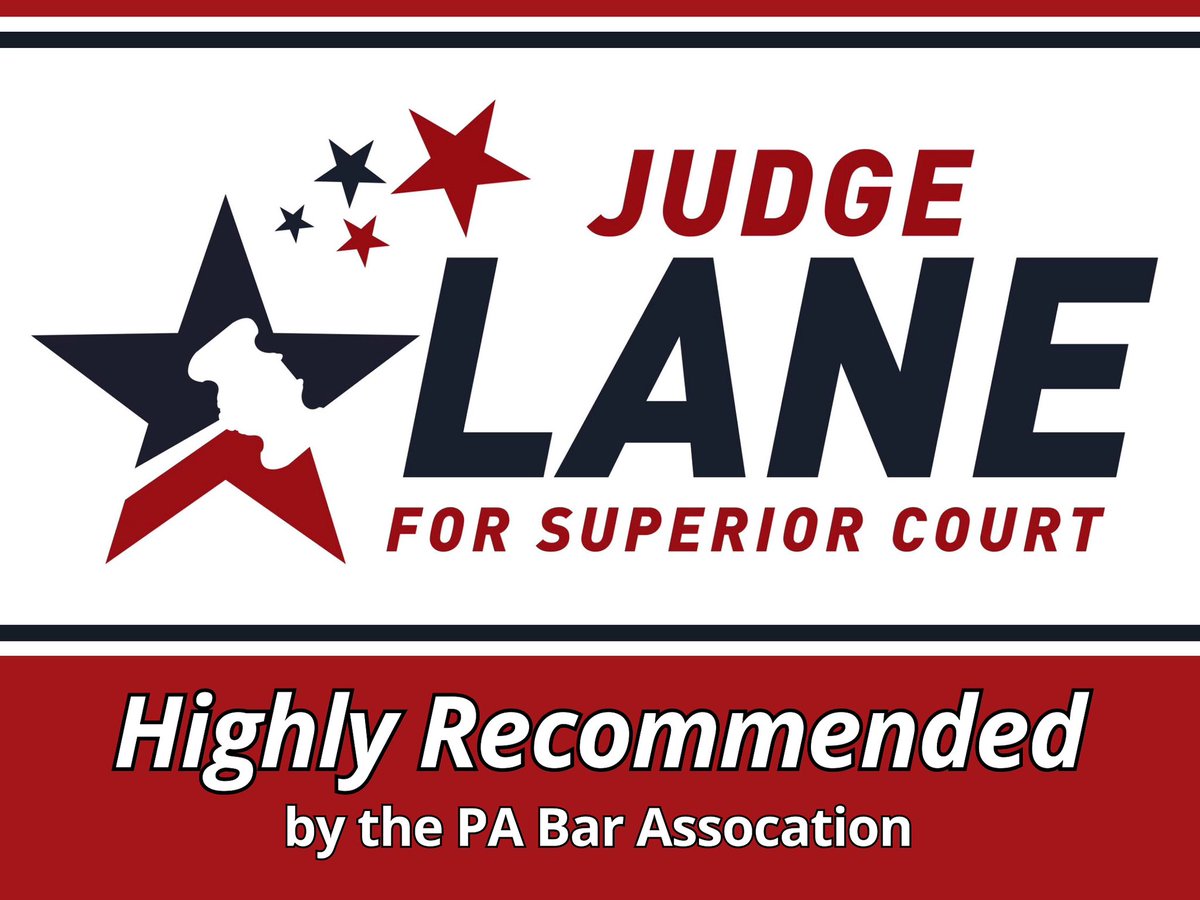 Judge Lane the only judge in the race for Superior Court to be HIGHLY RECOMMENDED by the Pennsylvania Bar Association. Legal experience and qualifications matter in the critical November 7 election.

#JudgesMatter #CourtsMatter #ExperienceMatters