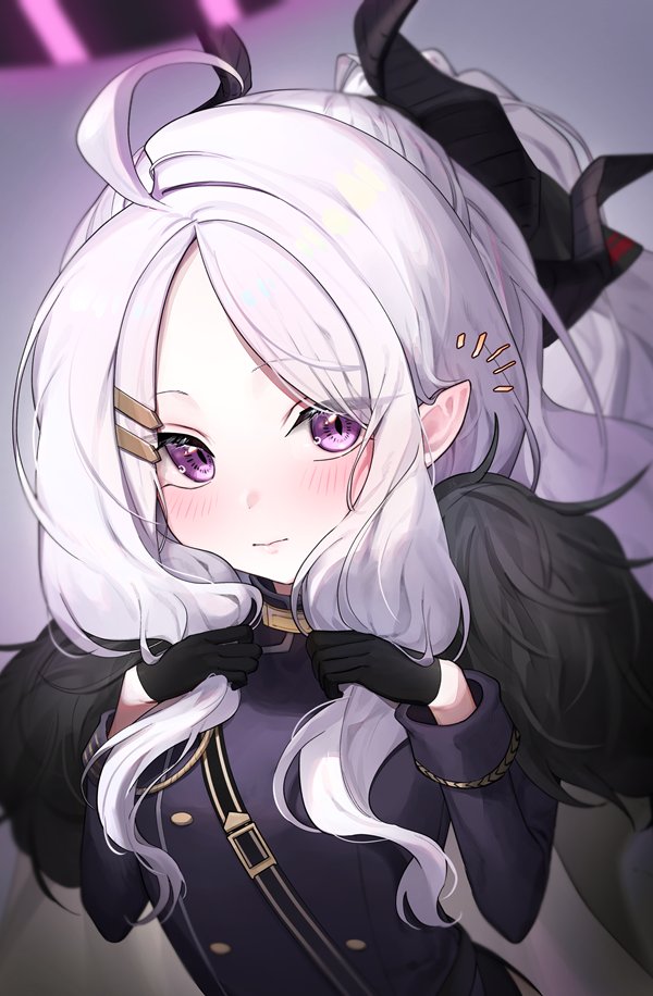 hina (blue archive) 1girl solo horns purple eyes white hair gloves long hair  illustration images