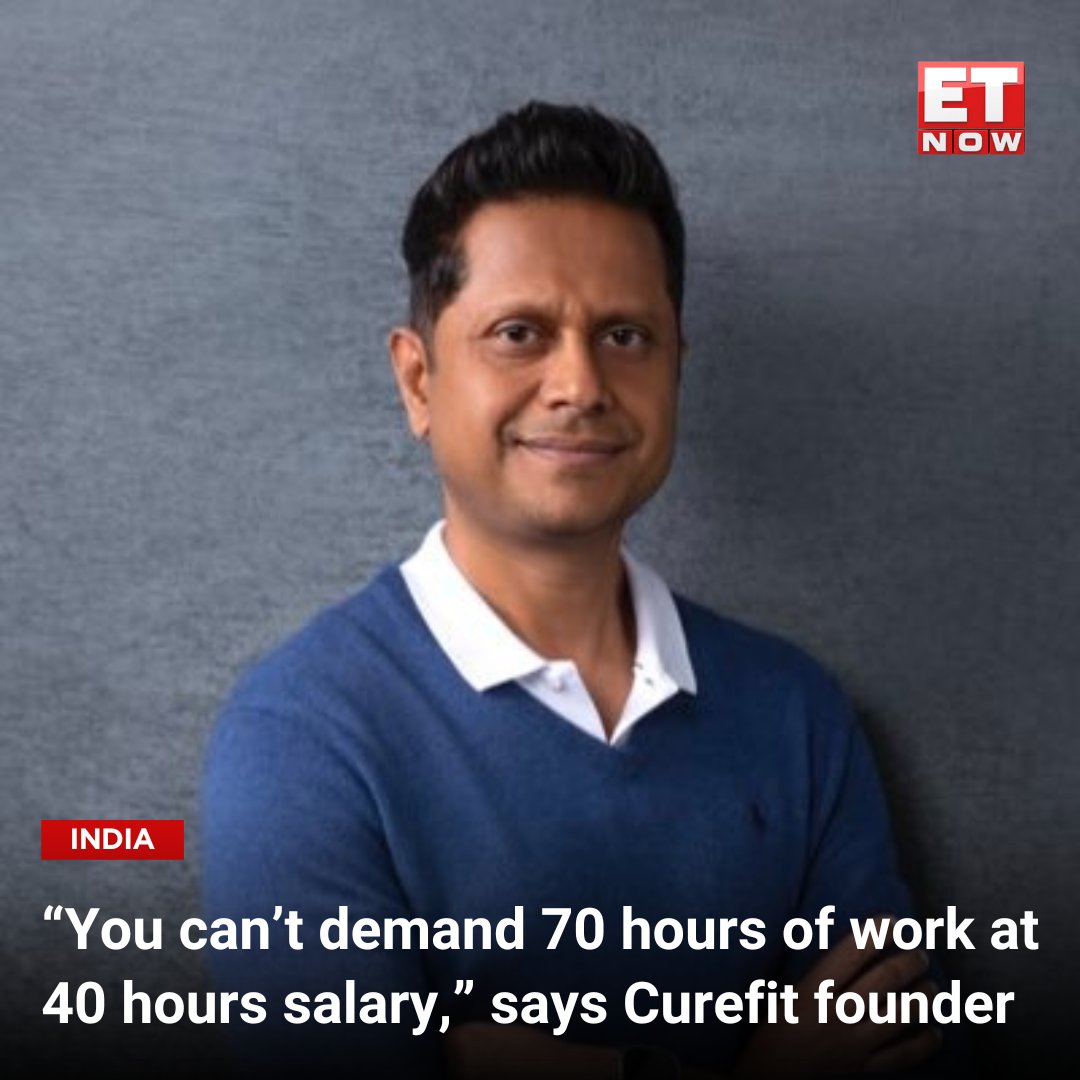 ETNOWlive's tweet photo. Mukesh Bansal, founder of Curefit, weighs in on the 70-hour work week debate, emphasizing personal choice, fair compensation, and the importance of productivity in a recent LinkedIn post.

@mukeshbansal06 #70hoursweek #NarayanaMurthy https://t.co/zPyIqRr5sG