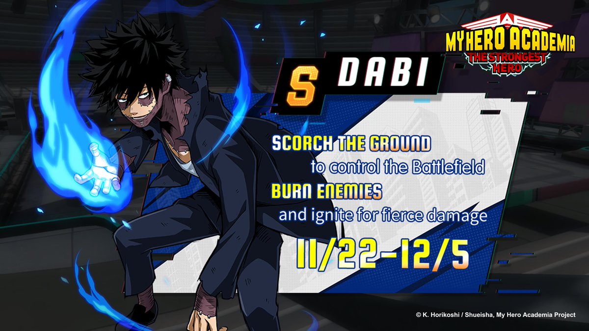 MHA_TSHGame_EU's tweet photo. Dear Agents,
The mysterious blue flame is here. Villain Dabi's banner is now available! π
π₯ Event Time: Nov. 22nd - Dec. 5th #MHAStrongestHero #MHATSH #MyHeroAcademia https://t.co/nJ5FpNmWZI