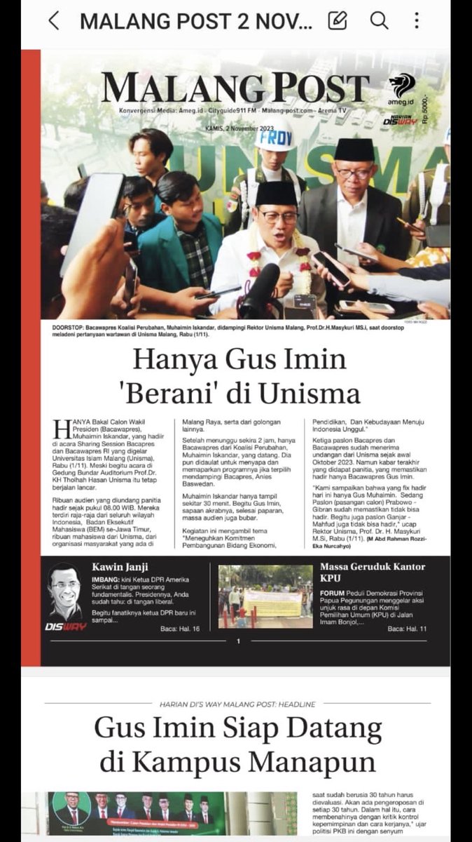 Hanya Cawapres #GusMuhaimin yg berani hadiri undangan BEM Se Jatim di Unisma Jawa Timur .. #AMINkanIndonesia #AniesMuhaimin2024