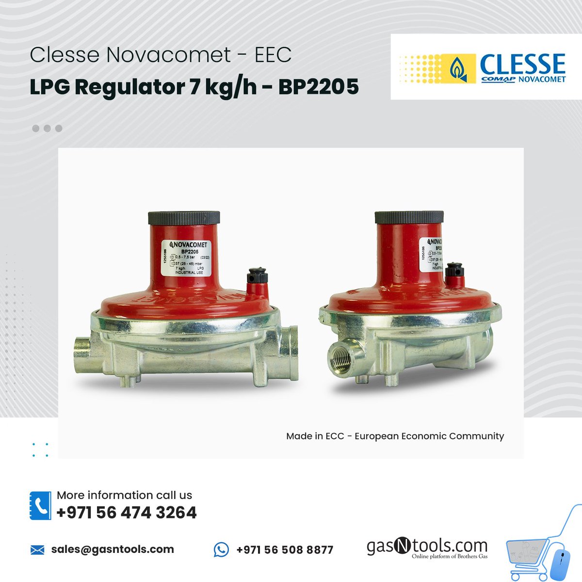 GasNtools's tweet image. Clesse Novacomet - LPG Regulator 7 kg/h - BP2205 🇪🇺

📞 Call: +971 56 474 3264
💬 24/7 WhatsApp: +971 56 508 8877
📧 sales@gasntools.com
🌐 gasntools.com

#gasntools #BrothersGas #LPGRegulator #GasRegulator #LPG #OilandGas #GasControl #MENA #UAE #Africa #Asia #Europe