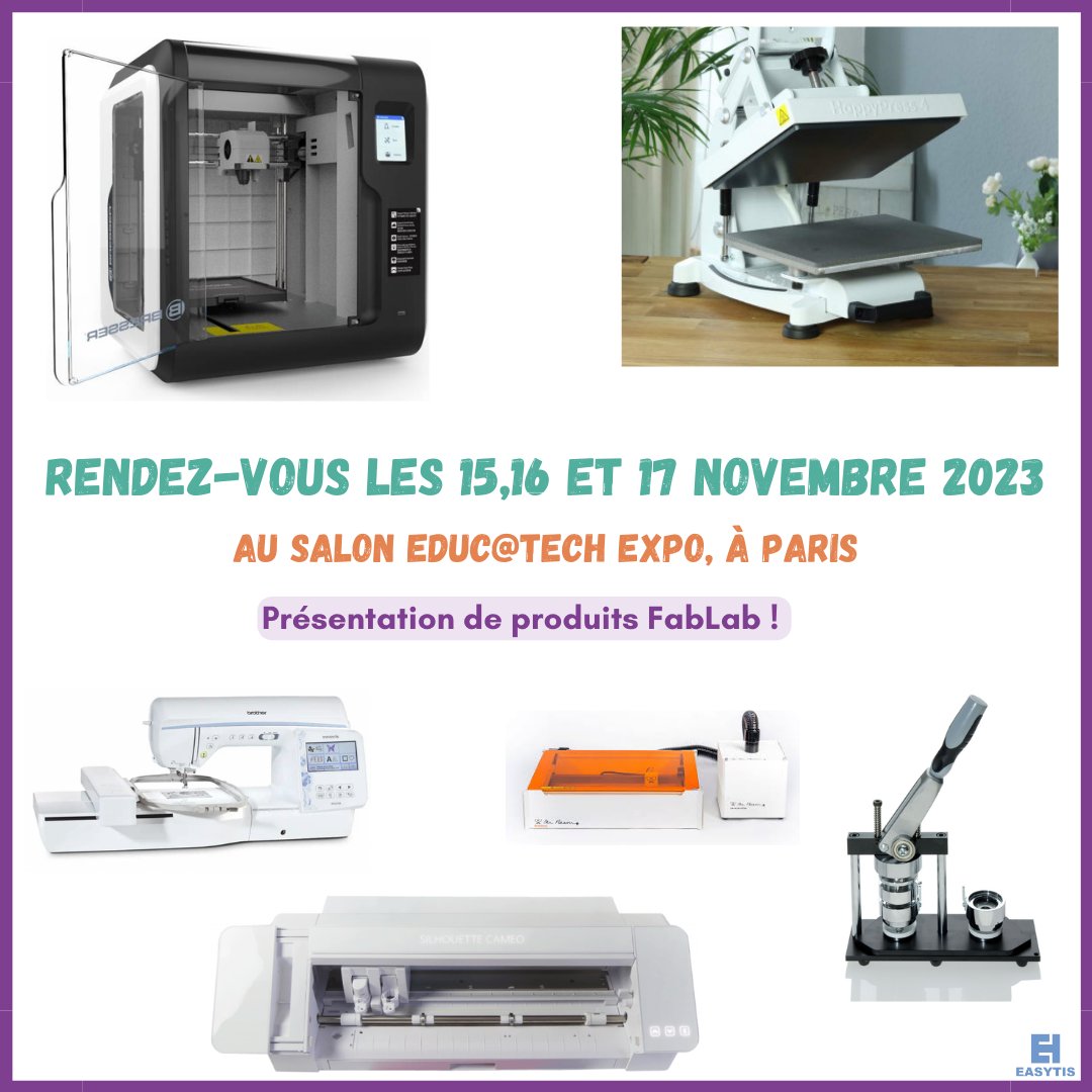 Easytis's tweet photo. 🚀📎 Rendez-vous au salon Educ@tech 2023 les 15,16 et 17 Novembre pour découvrir notre gamme Fab Lab !🤖📚
Nous vous attendons nombreux ! 🤯🤩
#Educatech2023 #InnovationÉducative #Paris2023 #STIAM #InnovateursDeDemain #Education #EducatechExpo #FABLAB https://t.co/bfggsGA1BY