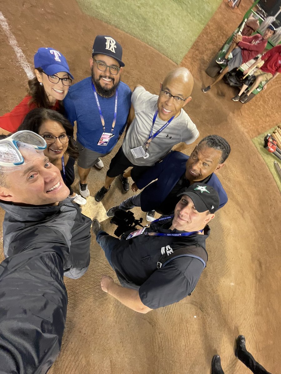 MikeLeslieWFAA's tweet photo. The @WFAA crew with a foot on home plate https://t.co/wvWEb7lOOR