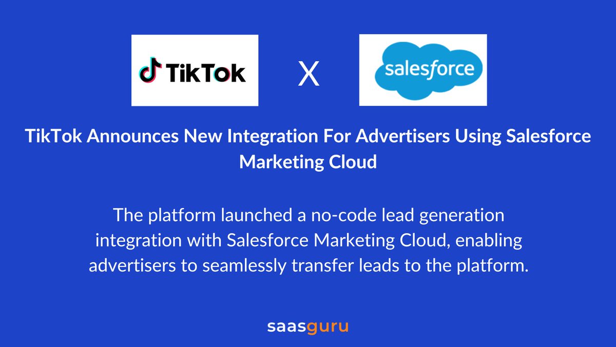 The company highlights key features of the collaboration, including:-
🧩A user-friendly, code-free interface.
⏱️Real-time lead transfer.
📈Instant access to leads within Salesforce Marketing Cloud.
#tiktok #salesforce #tiktokforbusiness #tiktokgrowth