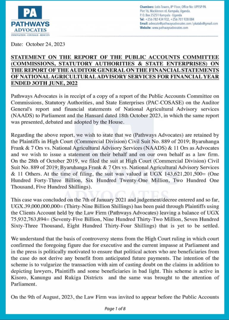 KP4Rukiga's tweet photo. Regarding the deformatory propaganda being moved by selfish politicians with regard to the 39bn Uganda shillings as compensation to the Tea growers in Kigezi Sub region. Pathways Advocates has this to sat to media houses and individuals and @pwatchug https://t.co/5Bz5VAeWQM