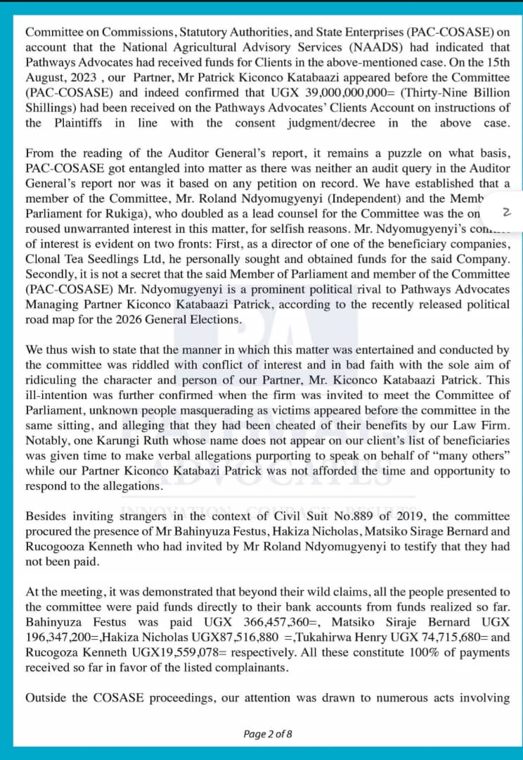 KP4Rukiga's tweet photo. Regarding the deformatory propaganda being moved by selfish politicians with regard to the 39bn Uganda shillings as compensation to the Tea growers in Kigezi Sub region. Pathways Advocates has this to sat to media houses and individuals and @pwatchug https://t.co/5Bz5VAeWQM