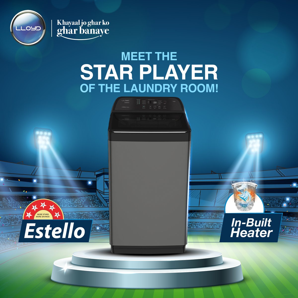 MyLloydIndia's tweet photo. The Estello washing machine from Lloyd gives you the best washing experience with the added benefit of a 5-star BEE rating, ensuring optimal utilization of energy.

Buy now: https://t.co/RSDQcEJQer 
 
#KhayaalJoGharKoGharBanaye #LloydWashingMachine #Lloyd #LloydEstello https://t.co/mAAMOycmDw