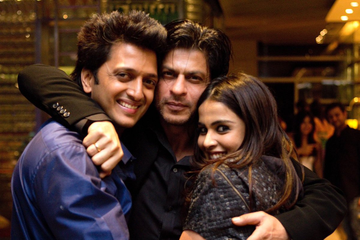 Riteishd's tweet photo. To the King, the Pathan, the Jawan who inspires us every day…. Wishing you a stupendous birthday Dearest @iamsrk - filled with laughter, great health and stupendous success. We love you Bhai. https://t.co/3NxjUg8pb7