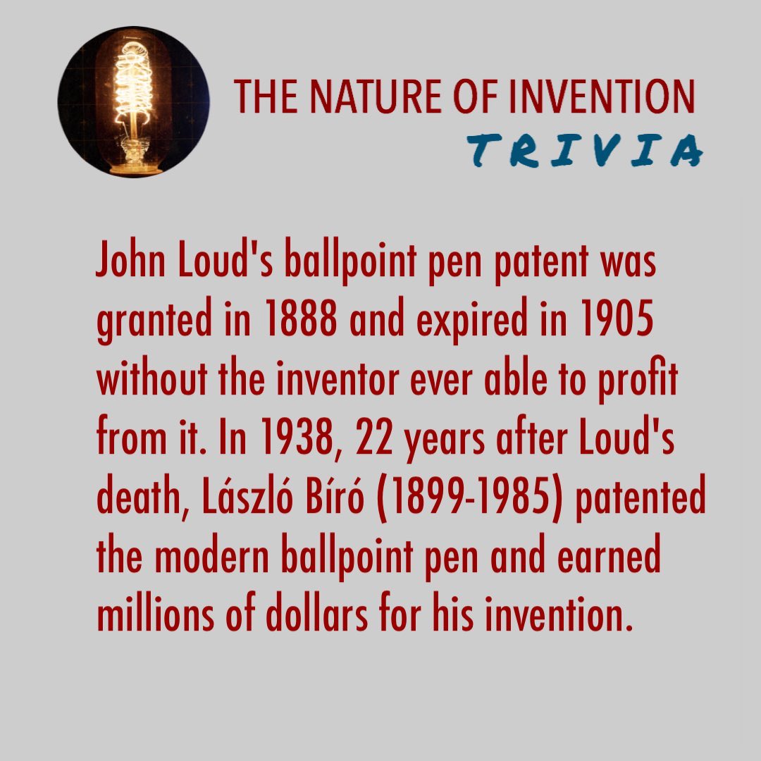 Born #OTD November 2, 1844: Harvard trained lawyer, trustee and inventor John J. Loud (d: 1916). He is remembered for a few inventions, most significantly his 1888 invention and first #patent🔻for a ballpoint pen, which he unfortunately was unable to successfully market.