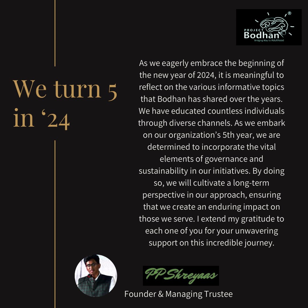 PpShreyaas's tweet photo. As @BodhanProject approaches its 5th year in 2024, we continue this ritual of commemorating our milestones and emphasizing their tremendous importance to our widespread audiences. https://t.co/HmOalnOCzF