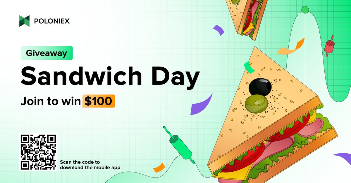 #Poloniex Sandwich Day $100 Giveaway! 💰

1️⃣ Follow <a href="/Poloniex/">Poloniex Exchange</a> &amp; join  t.me/PoloniexEnglish

2️⃣ Like, RT &amp; Tag 3 friends

3️⃣ Share your favourite sandwich pic at comment section 🥪

*We'll pm 10 winners (with official account) after Nov 10th 🎉

#AirdropCrypto #CryptoGiveaway