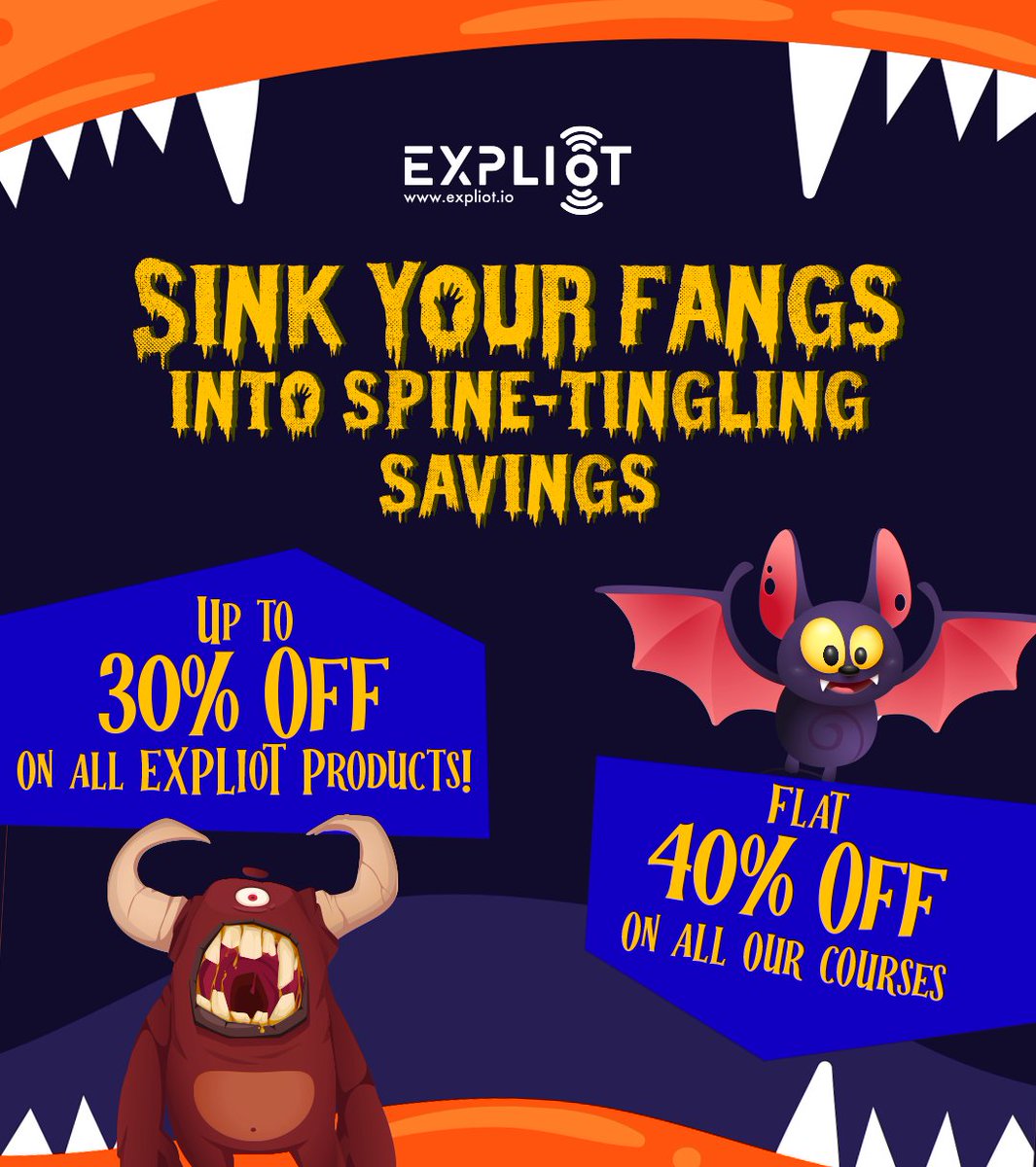 expliot_io's tweet photo. ๐ The Halloween offers you were waiting for are here! ๐ฌ
EXPLIoT unveils some spine-chilling discounts. ๐ป
Up to 30% OFF on our store โก๏ธ https://t.co/FQDYsLypV5
40% OFF on our courses at the Academy โก๏ธ https://t.co/UOEeuoiPdD
No tricks, only treats! ๐ญ
#EXPLIoT #InfoSec https://t.co/ilTS00ZrEH