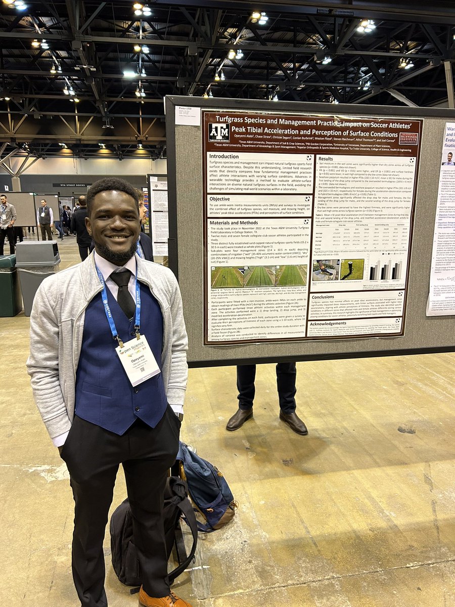 AggieTurf's tweet photo. Congratulations to former masters student Opeyemi Alabi. He placed First this week in the @ASA_CSSA_SSSA Turf poster competition. #aggieturf @tamusoilcrop @aglifesciences https://t.co/EJvnnGcQlP