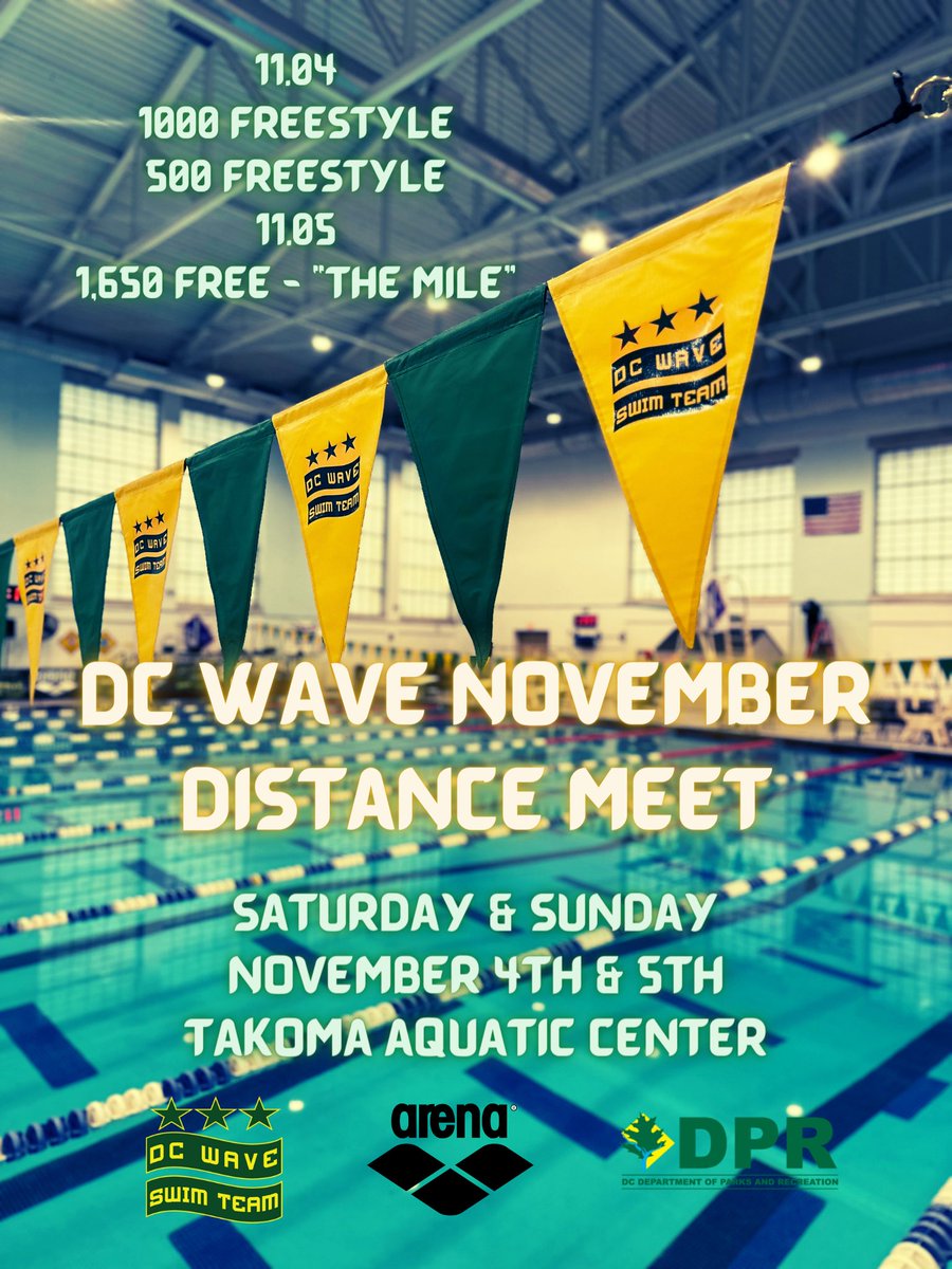 This weekend our <a href="/dcwave/">DC Wave Swim Team</a> swimmers will go the distance at our annual November Distance Swim Meet at Takoma Aquatic Center! 

Click link below for more event details. 

gomotionapp.com/team/pvdcpr/pa…
