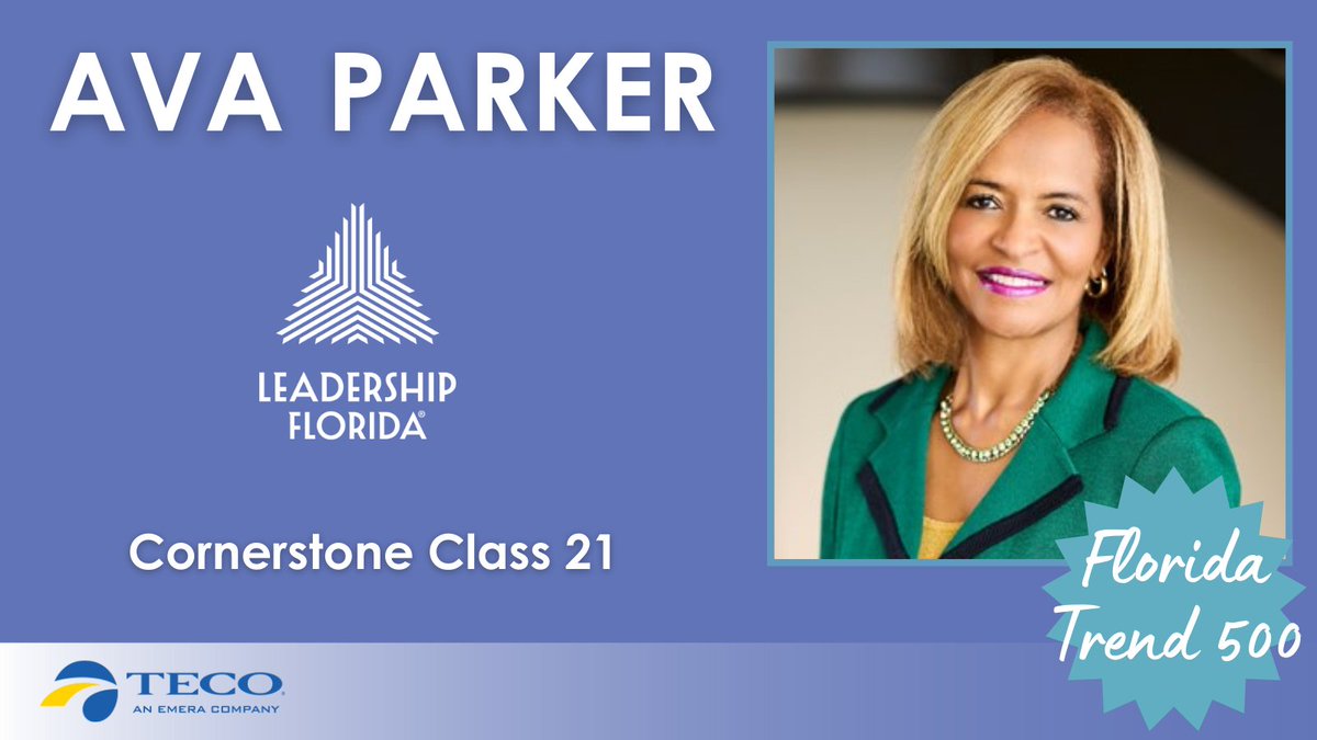 LeadershipFla's tweet photo. Congratulations to #LifetimeMember Ava Parker (#CornerstoneClass21 #BlackJack, #GulfstreamRegion) for being selected as one of @FloridaTrend's Top 500 Influentials in Florida in the Education category. Ava is the president of @pbstatecollege.
Sponsor: @TampaElectric https://t.co/jXQxcrLkEp