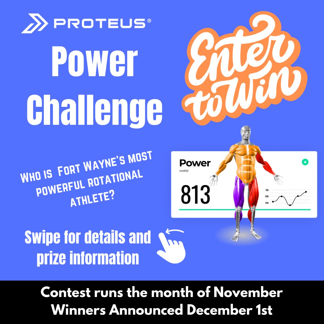 jaredbickledpt's tweet photo. Who is Fort Wayne’s most powerful athlete? 🏌️‍♂️ ⛳️ ⚾️ 🥎 

For the month of November I will be running a power challenge on Proteus Motion to find out. Swipe for details on the contest and prize information to the winning athlete(s). Message with any questions or to register. https://t.co/NyJKmHY97d