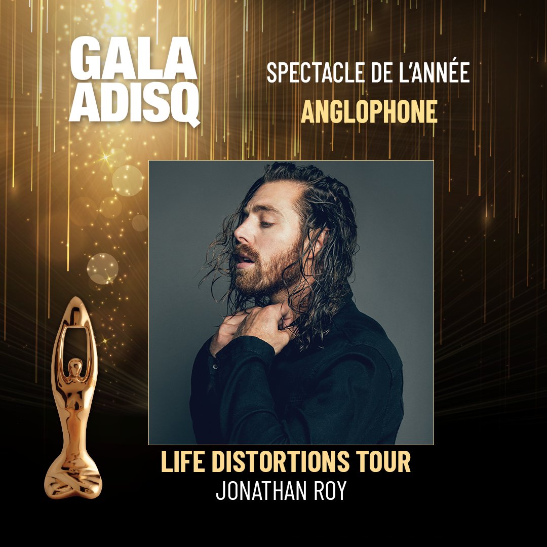 #GalaADISQ ✨ Le Félix dans la catégorie « Spectacle de l'année - Anglophone » est remis à <a href="/JonRoyOfficial/">Jonathan Roy</a> . Il s'agit de son tout premier Félix!