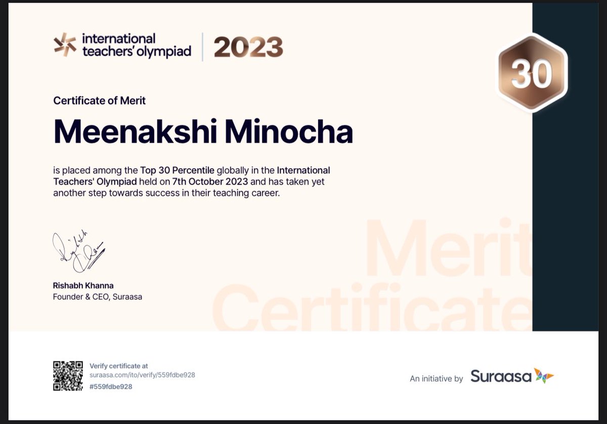indomermaid's tweet image. I am among the top 30% teachers globally! Super duper happy. Thanks for this International Teachers' Olympiad
