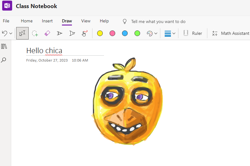 whaleanimation's tweet photo. ms paint toolbar is out. microsoft teams draw tab is in. hello chica #FNAF https://t.co/xtdjpqtxTh