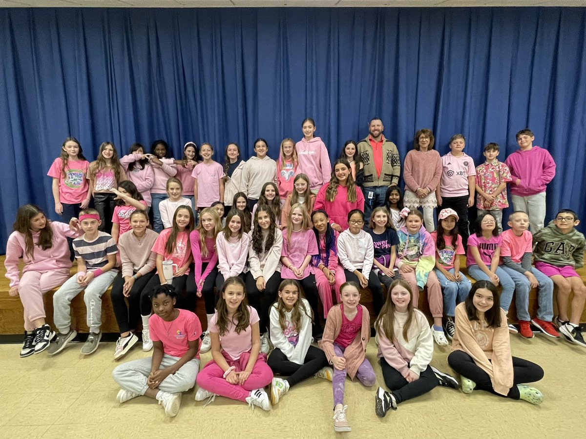 It's Pink Day at RMS today! Rochambeau Blue has been replaced by a sea of Pink!  Incredible spirit and enthusiasm from students and staff for #BreastCancerAwareness 🎀 #RMSPride