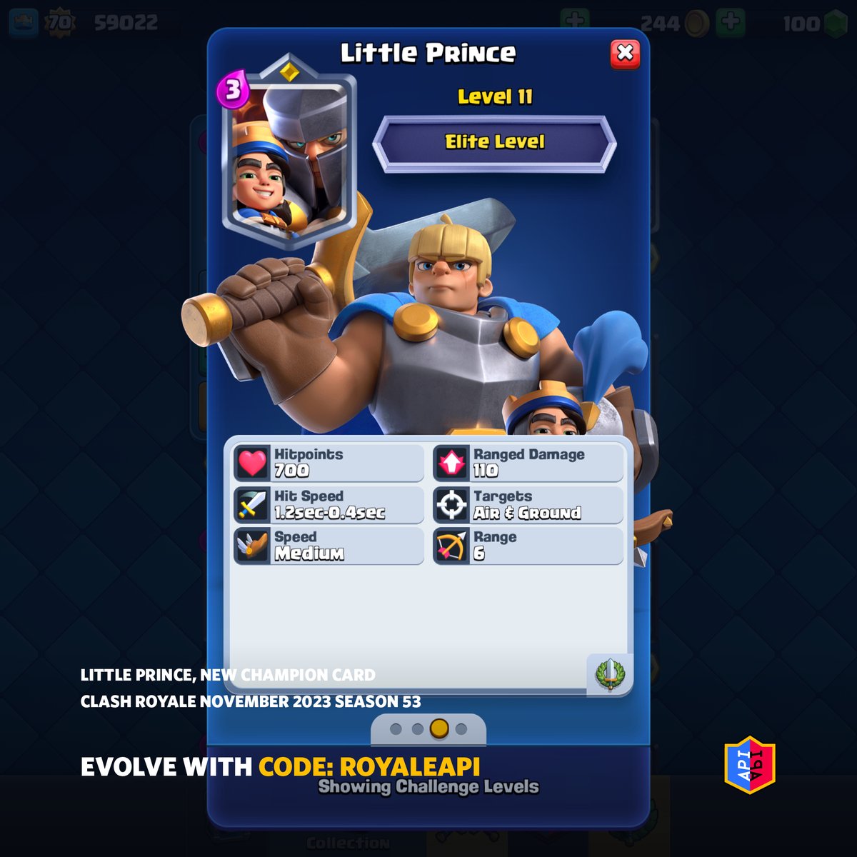 RoyaleAPI's tweet photo. Here are some key visuals in our Little Prince in-depth guide — a new champion coming to Clash Royale next week! Link to the full post in the thread. https://t.co/6FN8dHcRd7