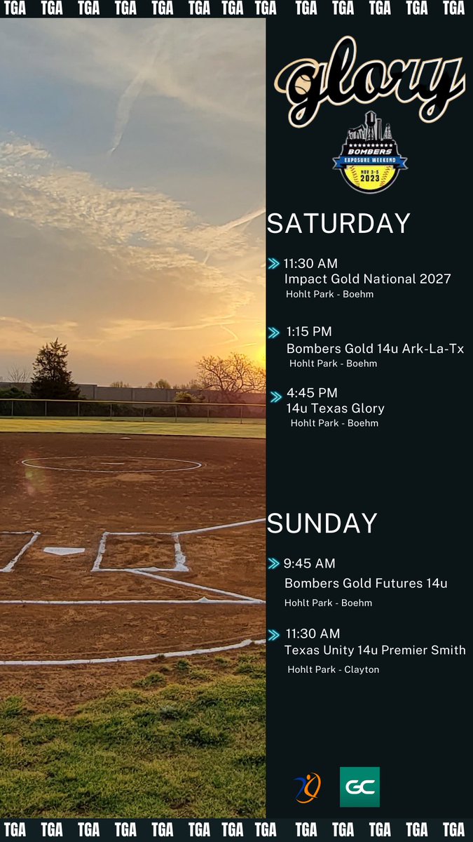 Head down to College Station with us for the Bombers Exposure Weekend or stream the game online to cheer our girls on! 

AGL ID: AGL004289
GC: Glory Adkins Gold 14U