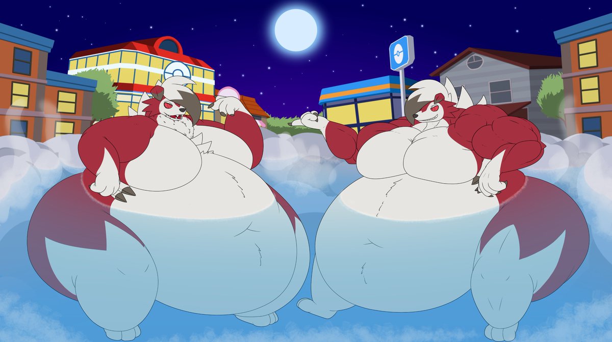Happy belated Lycanroctober! 
Both Lycanroc relaxing in a hot spring at night!