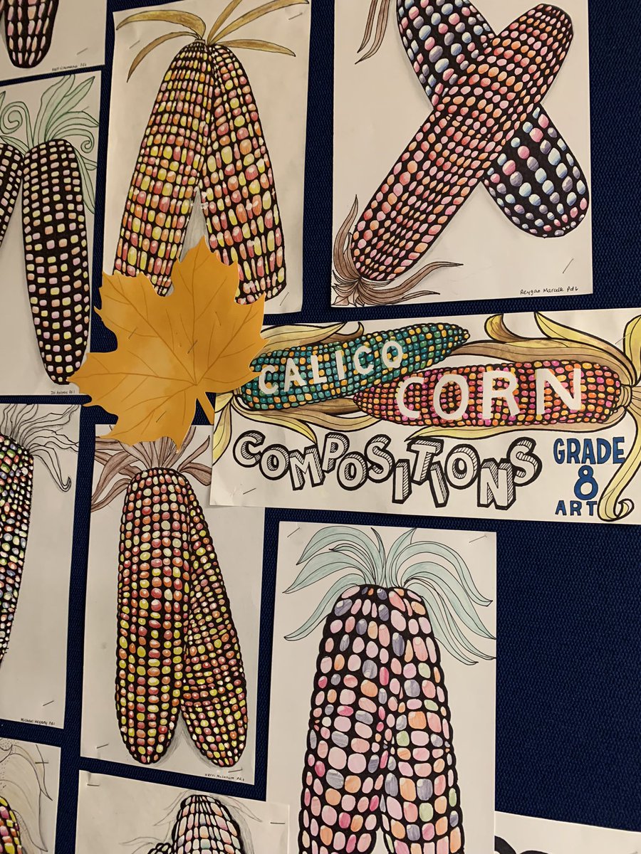 NmsMiss's tweet photo. Calico Corn drawn and shaded carefully by 8th grade- super work by Steven B, Kerri M., and Lexi J! @PennDelco @NMSViking @MrsGordon_ART @pdsdsuper https://t.co/SC6A0qPAYO