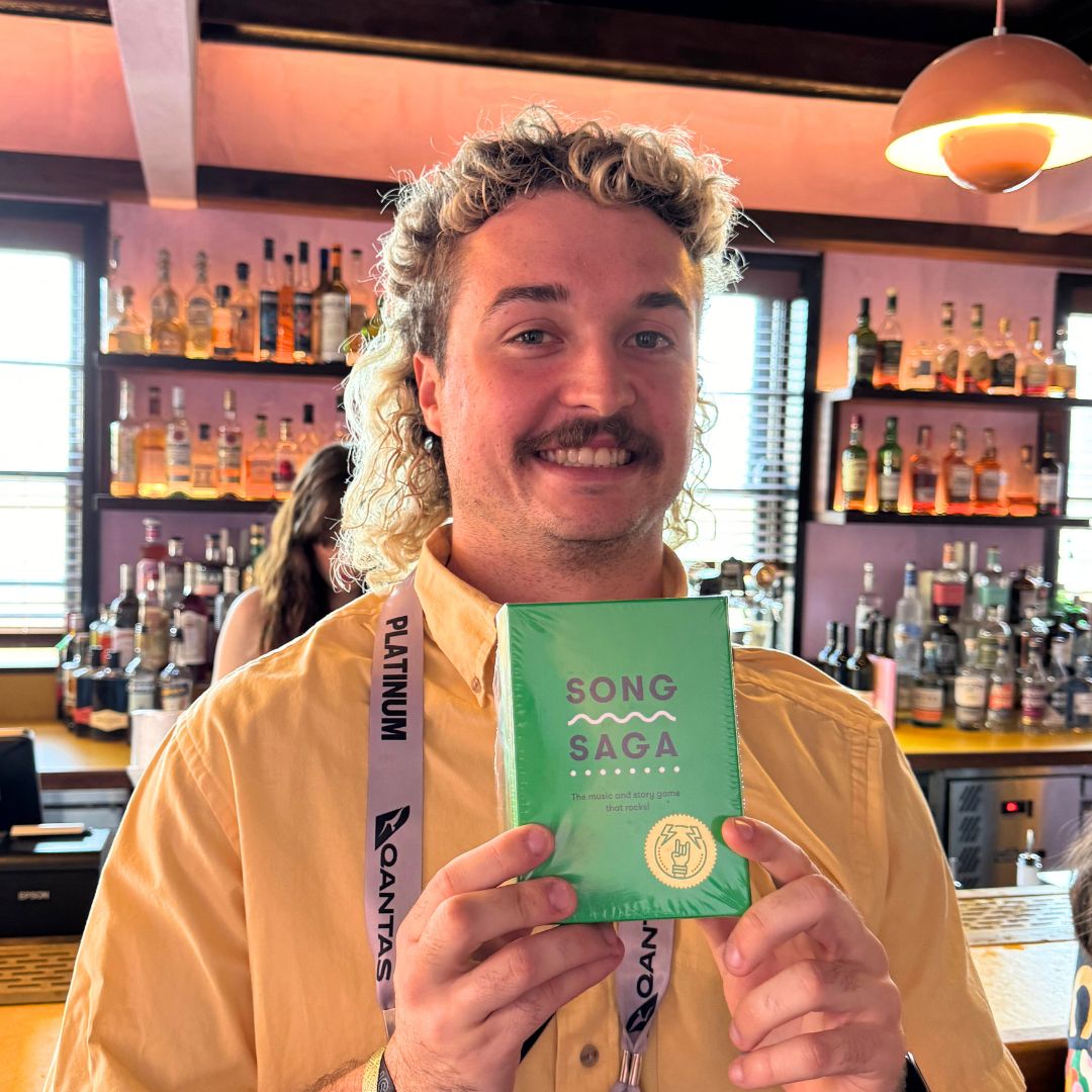 Finn rocks the box. ❤️ 🟩 🤘 #songsaga - Get yours at song-saga.com #sxswsydney