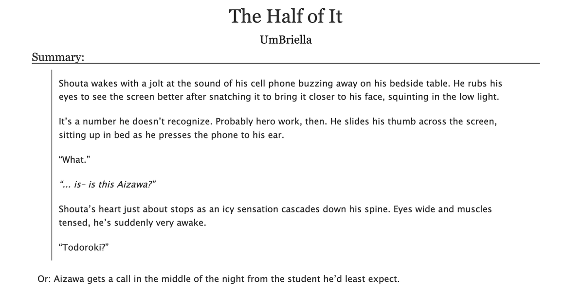 Um__Briella's tweet photo. "The Half of It"
#dadzawa #tdrk
🌧 Protective Aizawa, injury care
🌧 hurt/comfort, angst, light fluff
🌧 ~8.5k
https://t.co/89vMA4OxZF https://t.co/pYbpOcWbui